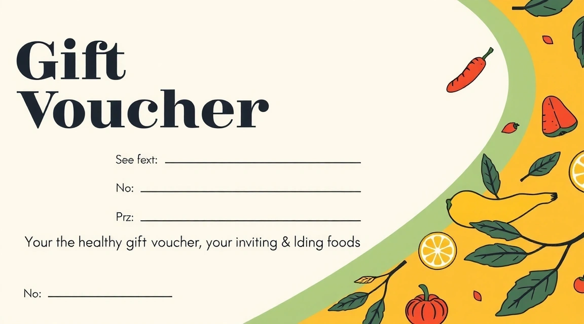 Ilustrace dárkového poukazu s motivy zdravého jídla a vitality