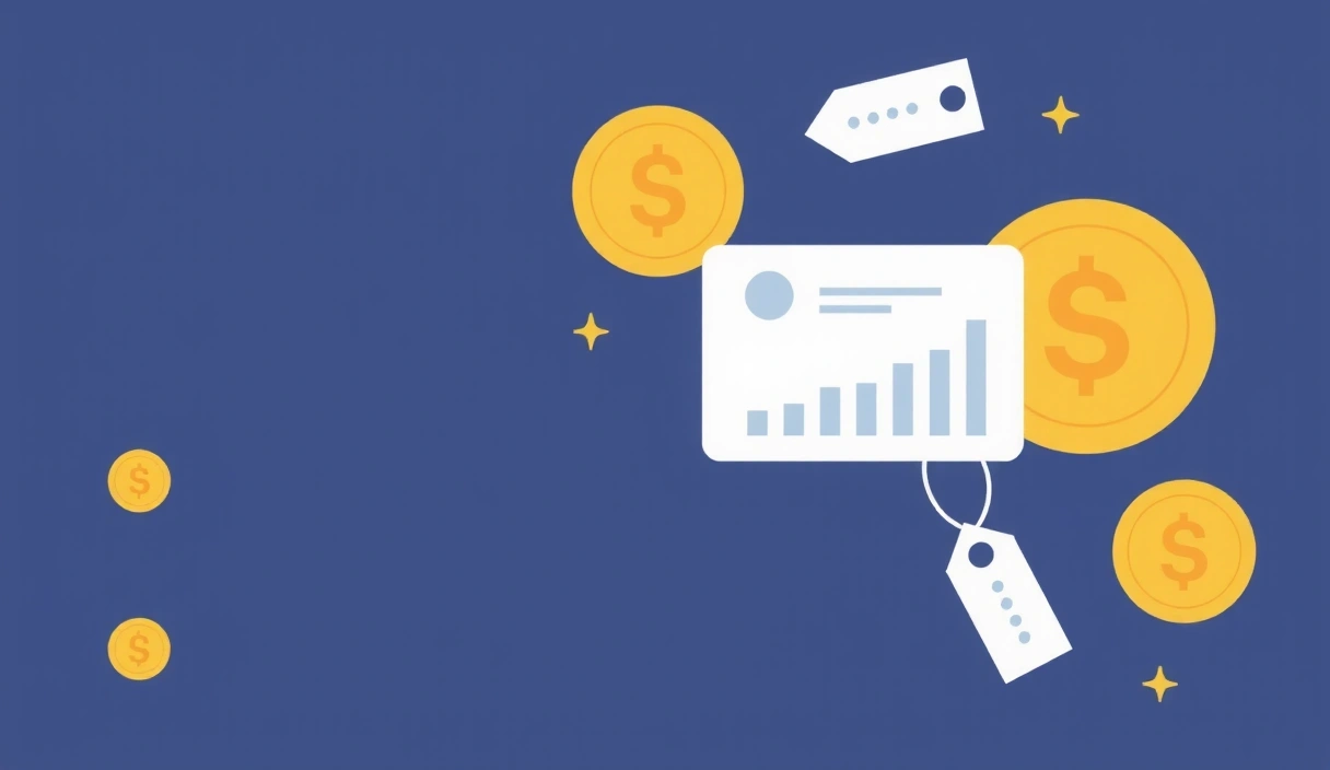 Moderní ilustrace symbolizující finanční hodnotu a cenovky v čistém designu