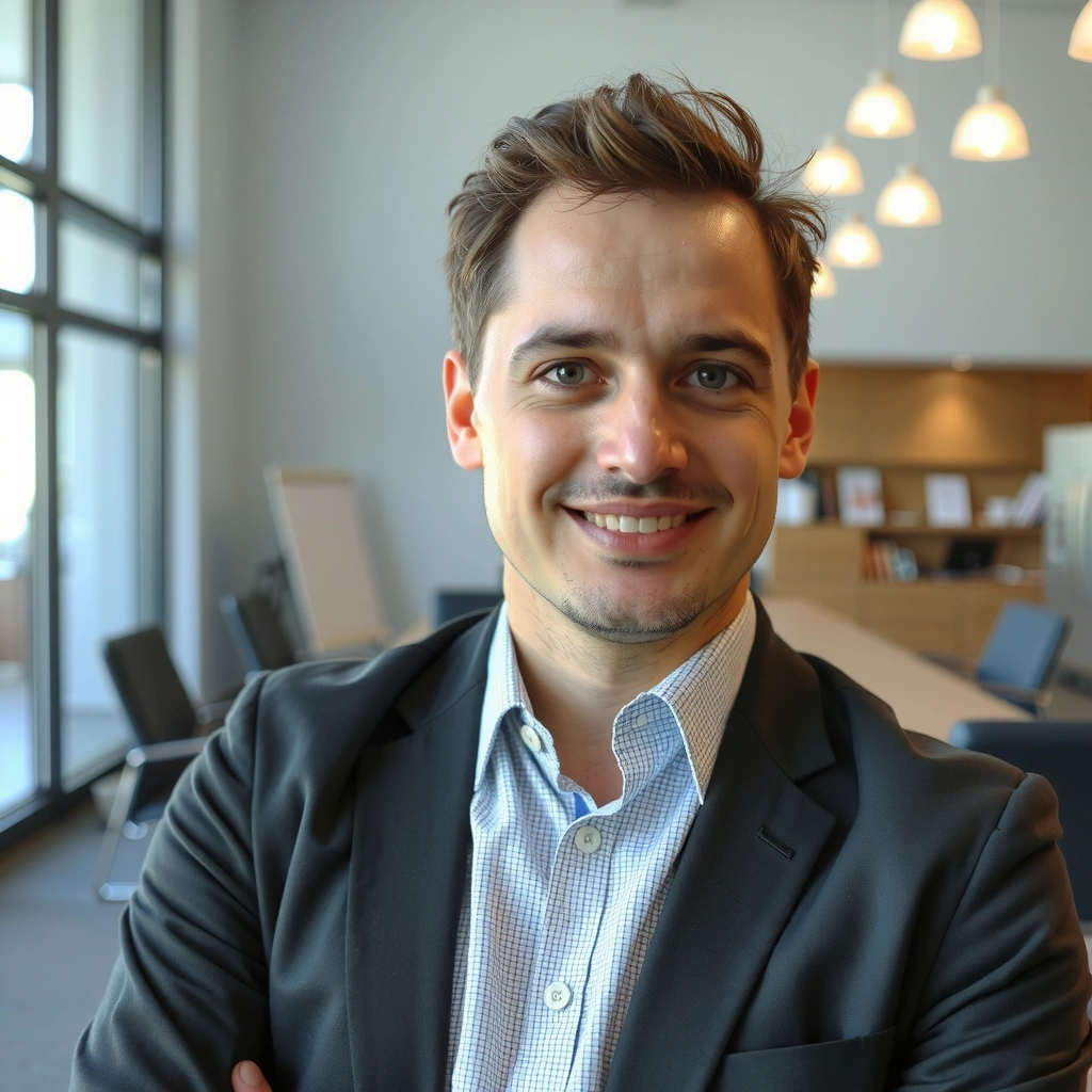 Professional portrait of a smiling man, Bc. Jan Dvořák, with a friendly and knowledgeable expression, dressed in business casual attire, against a clean, modern background, suggesting approachability and expertise.